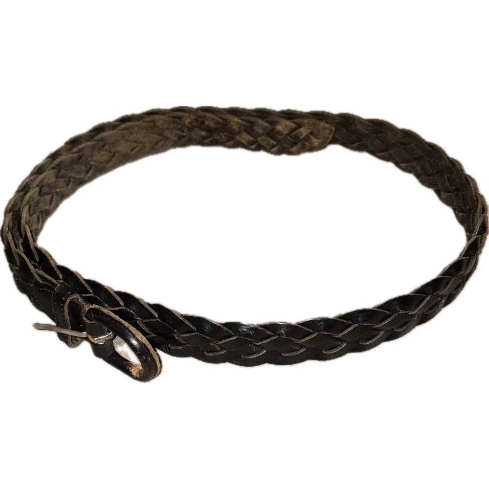 Vintage Braided Full Grain Cowhide Leather Belt Argentina Grunge Black 42